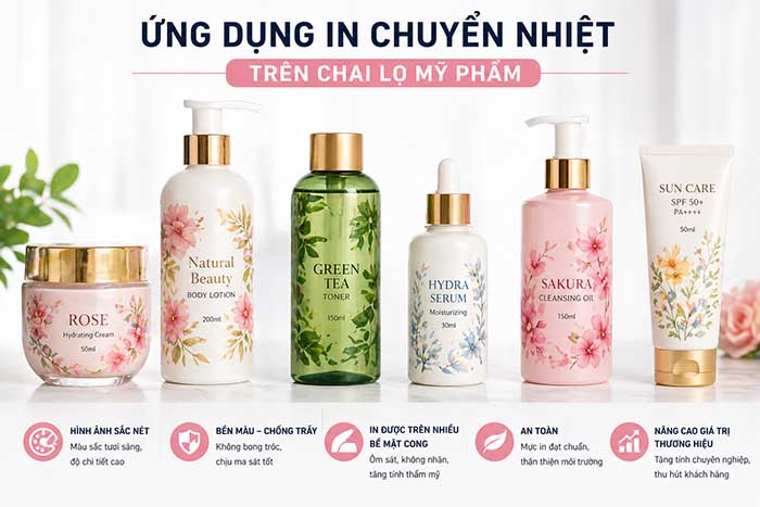 Ứng Dụng In Chuyển Nhiệt Trên Chai Lọ Mỹ Phẩm