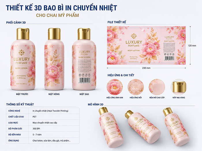 Thiết Kế 3d Bao Bì In Chuyển Nhiệt Cho Chai Mỹ Phẩm